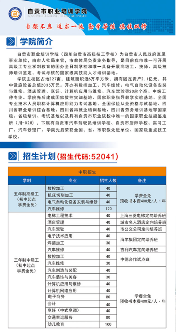 自贡市职业培训学院2019年招生简介